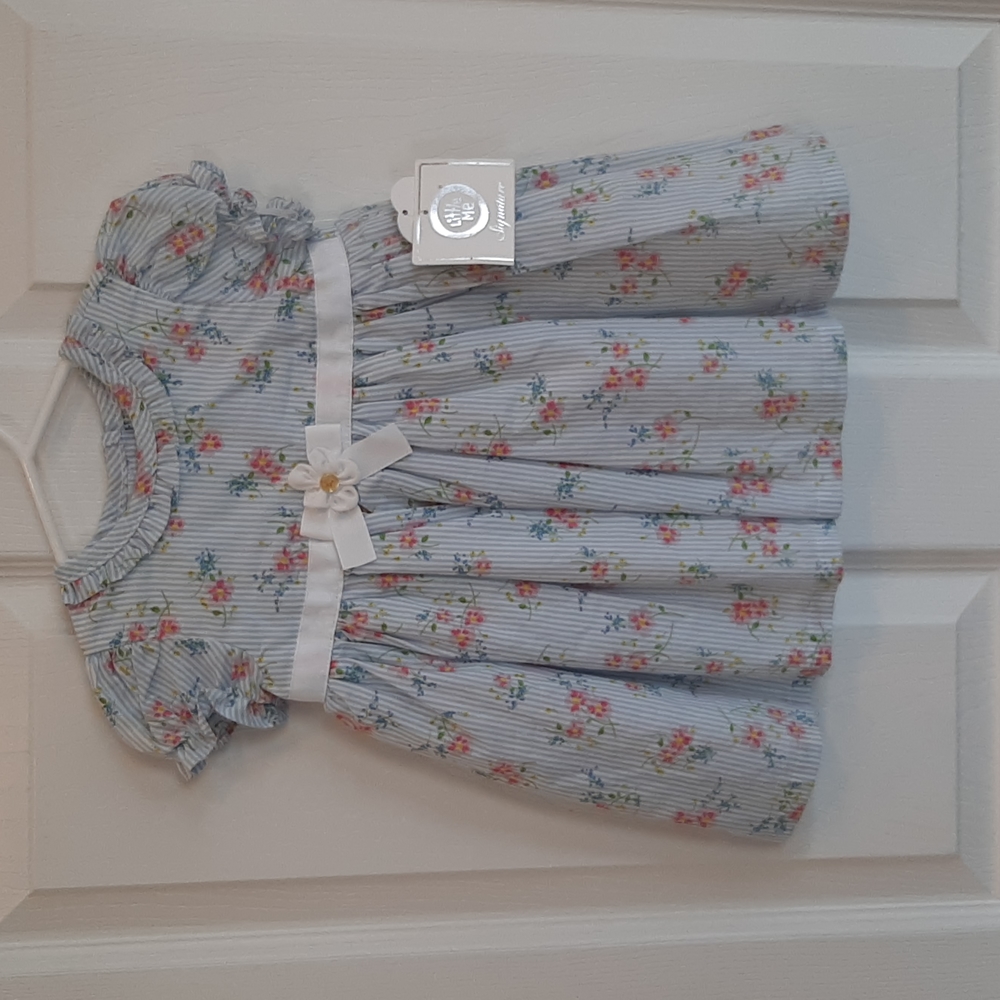 Little Me Blue Striped Floral Dress